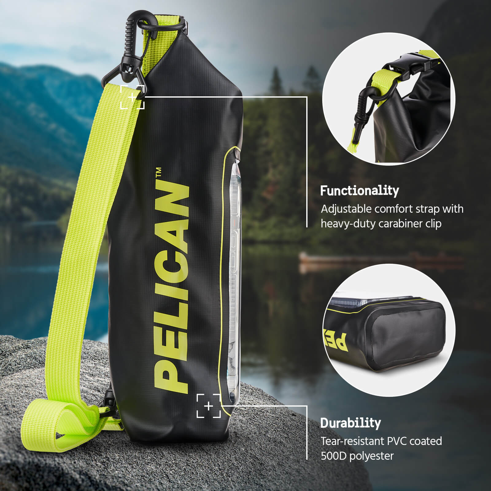 2 Pack Pelican Marine Water Resistant Dry Bag (Black/Hi Vis Yellow)