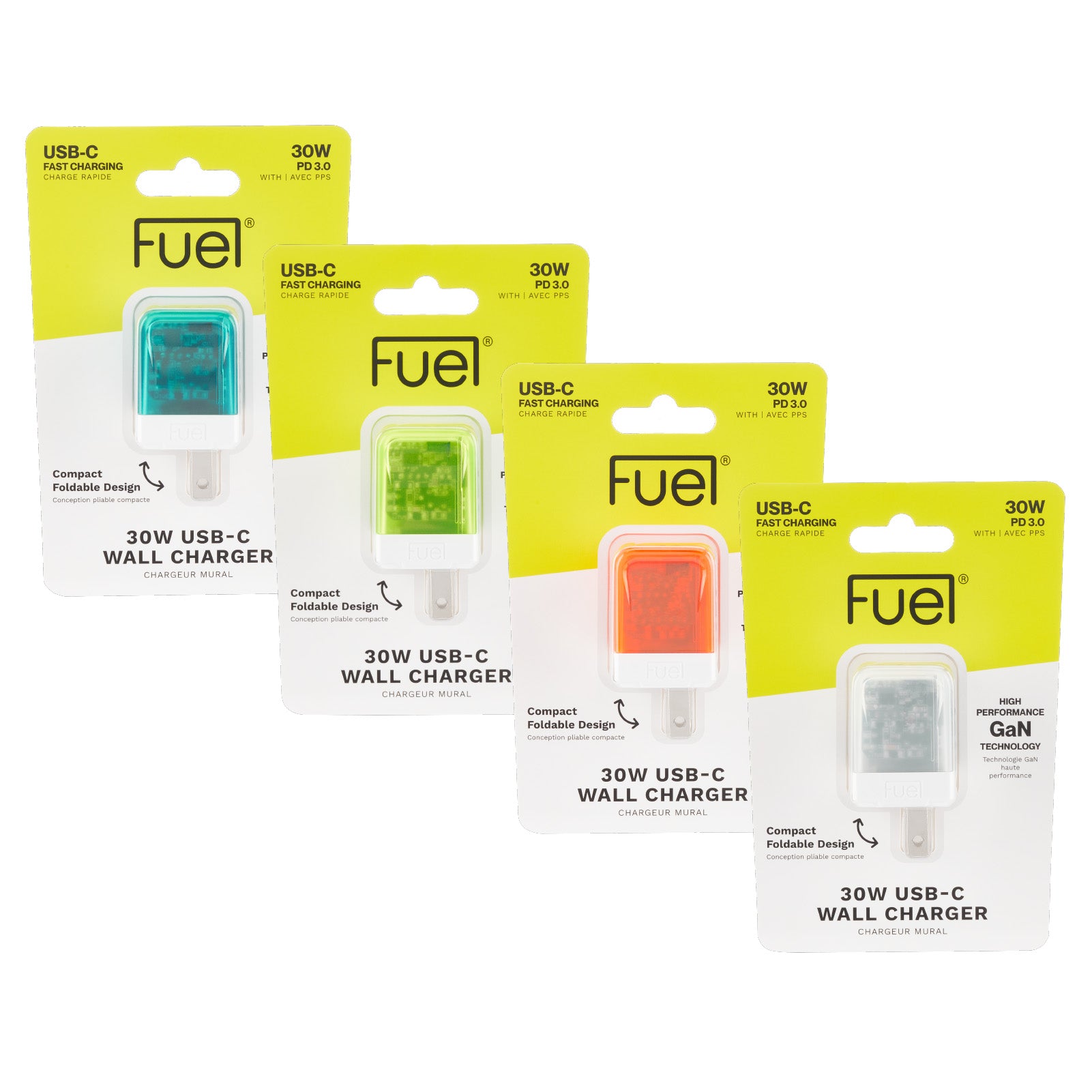 4 Pack Fuel 30W USB C Wall Chargers (Multi Color)