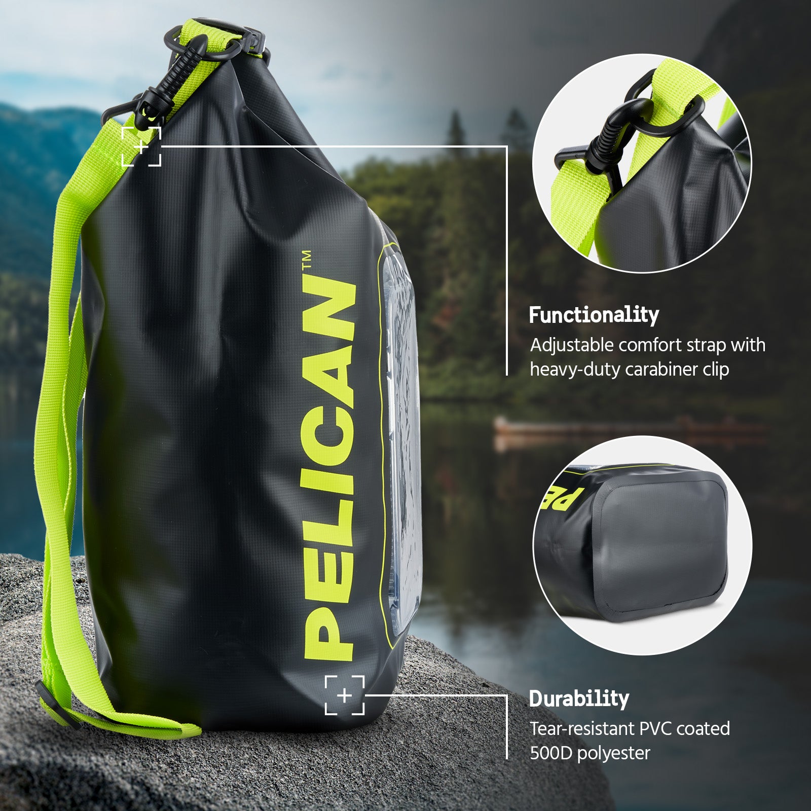 2 Pack Pelican Marine Water Resistant Dry Bag (Black/Hi Vis Yellow)
