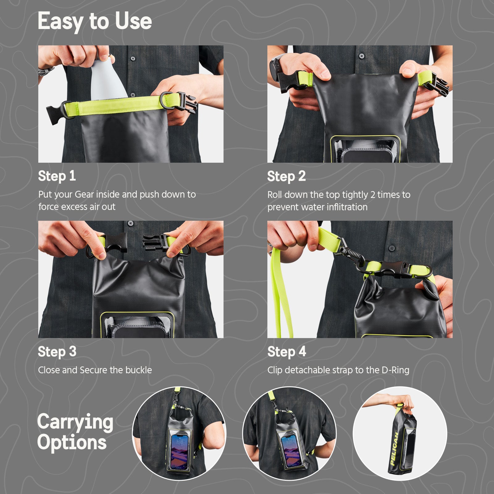 2 Pack Pelican Marine Water Resistant Dry Bag (Black/Hi Vis Yellow)