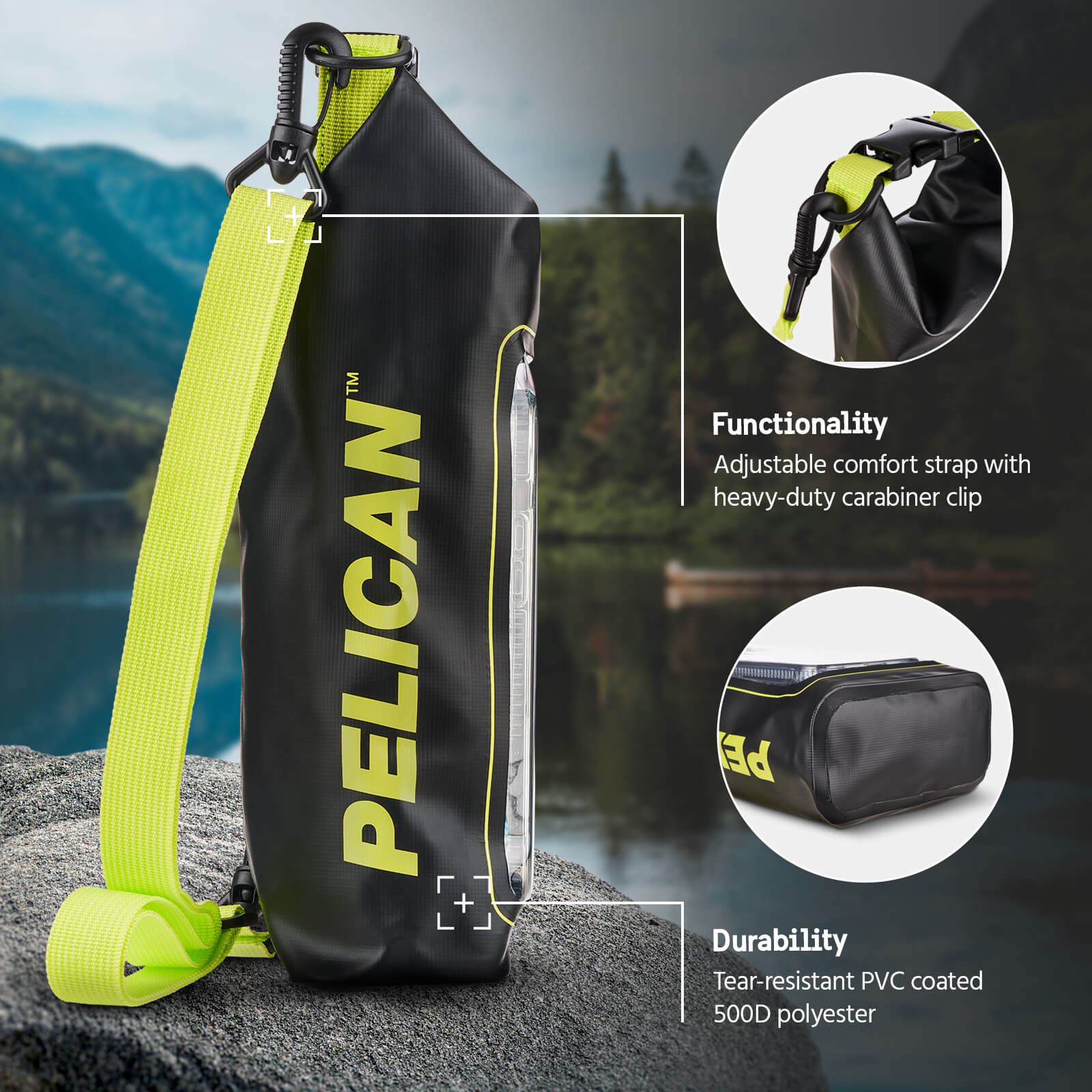 Pelican Marine Water Resistant Dry Bag - 2 Pack (Black/Hi Vis Yellow)